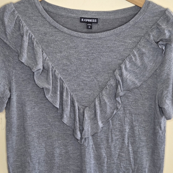 Express | Gray Short Sleeve Modal Blend Ruffle Tee Size Small - Picture 3 of 5